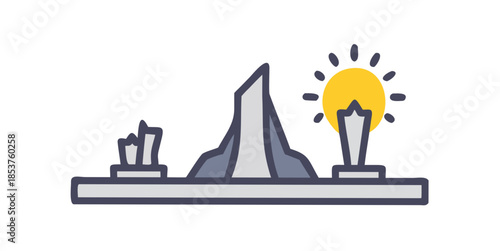 Mountain landscape with sun and cacti