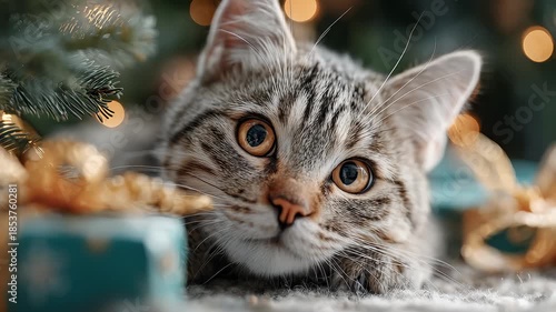 Wallpaper Mural Adorable Kitten by Christmas Tree Full of Festive Cheer Torontodigital.ca