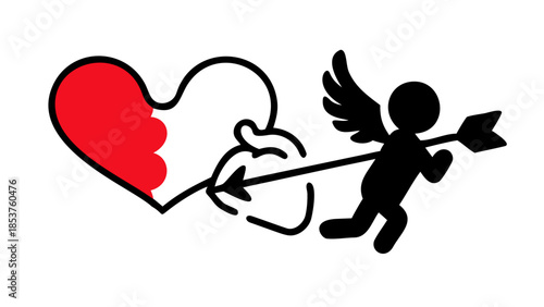 Cupid shooting an arrow into a heart