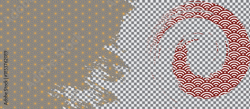 New Year 2026 Abstract Pattern Background with Traditional Seigaiha Waves, Geometric Gold Lines, Orange Watercolor Clouds, and Oriental Texture for Festive Lunar Designs