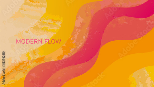 Vibrant abstract illustration with layered wavy lines in shades of pink, orange