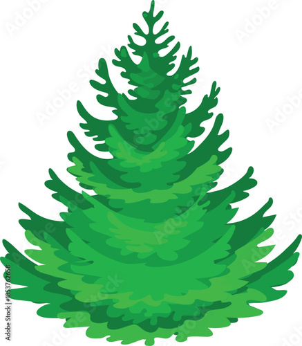 Green spruce tree in cartoon style isolated on white background