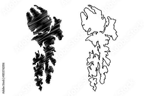 Kuiu island (United States of America, North America, Alaska, US, USA, Alexander Archipelago) map vector illustration, scribble sketch Kuiu map