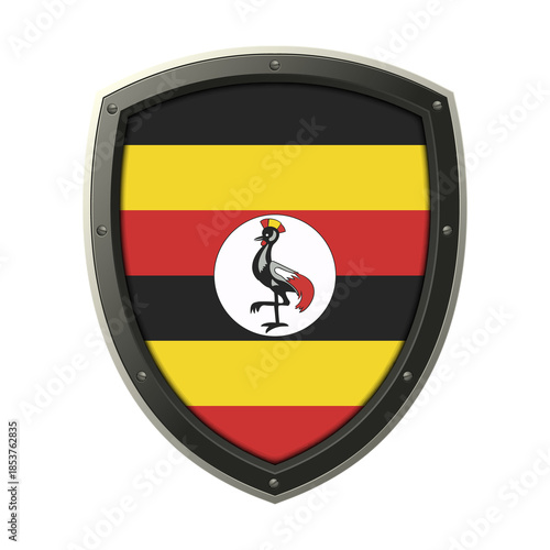 Free Download UGANDA Shield Emblem, UGANDA Flag Badge Icon with Metallic Protective Frame, High Quality Transparent PNG Design - GFXLoad