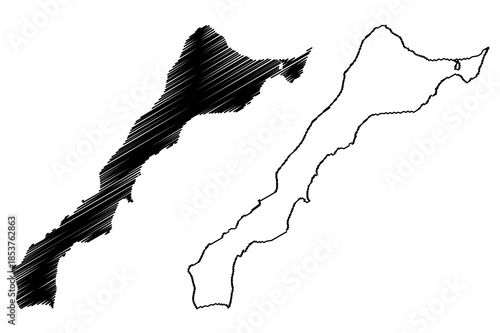 Kunashir island (Russia, Japan, Russian Federation, Kuril Islands Archipelago) map vector illustration, scribble sketch Kunashiri map