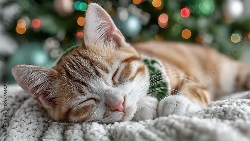 Wallpaper Mural Cute Ginger Cat Napping by Christmas Tree Lights Torontodigital.ca