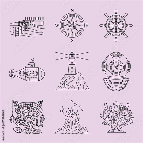 Nautical icons for ocean adventure