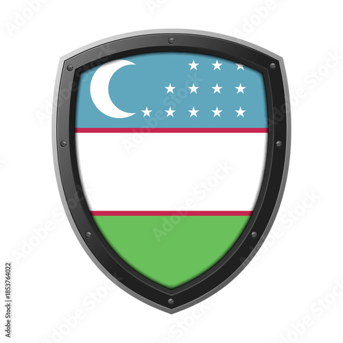 Fotografi UZBEKISTAN Shield Emblem, UZBEKISTAN Flag Badge Icon with Metallic Protective Fr