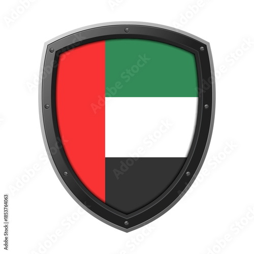 Free Download United Arab Emirates Shield Emblem, United Arab Emirates Flag Badge Icon with Metallic Protective Frame, High Quality Transparent PNG Design - GFXLoad