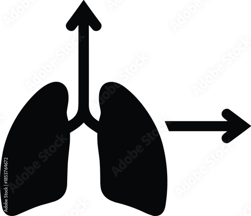 Black Silhouette Icon of Human Lungs with Arrows Representing Respiratory Health Breathing Airflow Oxygen Exchange and Pulmonary Function