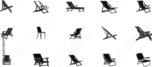 A collection of 12 black and white illustrations of a reclining chair in various positions