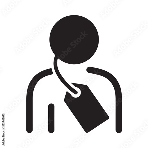 Person with price tag in minimalist black silhouette on white background for retail marketing