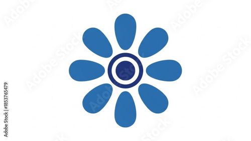 Abstract blue flower icon stylized floral symbol with concentric circles simple vector graphic for nature and wellness concepts isolated on white