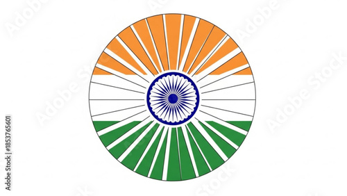Indian flag wheel symbol Ashoka Chakra in the center representing national pride and patriotism isolated on white background