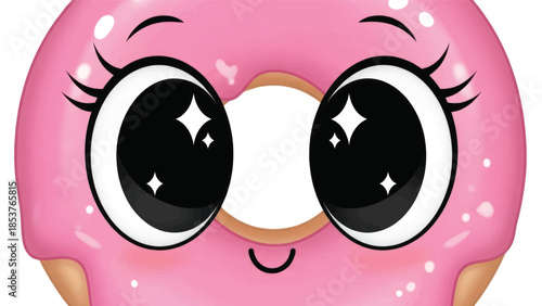 Cute pink cartoon donut character with large eyes, smiling face, and glossy glaze.