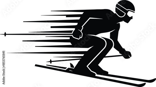 Black Silhouette Icon of a Downhill Skier in Motion Representing Winter Sports Alpine Skiing Speed Competition and Active Outdoor Recreation