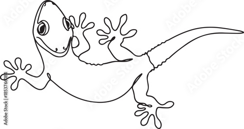 Smiling lizard line black and white reptile animal