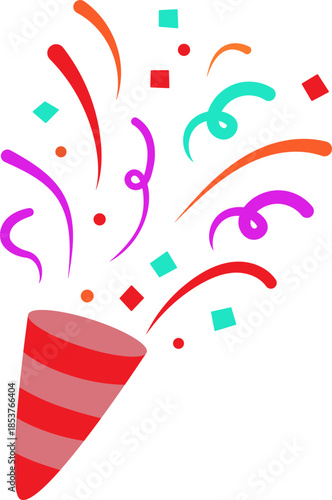 Party Popper icon. Festive collection of party popper icons with various fill patterns and exploding elements like stars, dots, and streamers. happy New Year 2026 vector icons collection.