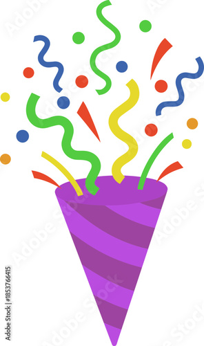 Party Popper icon. Festive collection of party popper icons with various fill patterns and exploding elements like stars, dots, and streamers. happy New Year 2026 vector icons collection.