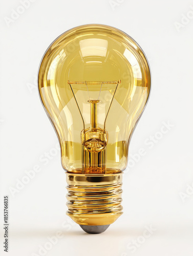 Golden incandescent light bulb with visible filament