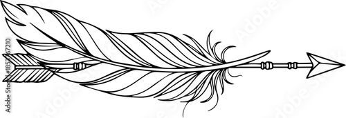 Detailed arrow with feather design for Native American tribal themes, tattoo art, and vintage inspired designs, use for print, web, and fashion elements
