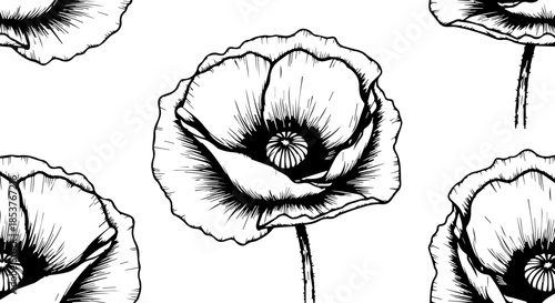 Elegant poppy flower pattern for timeless floral designs and textile prints, perfect for adding a touch of nature to your projects with classic style