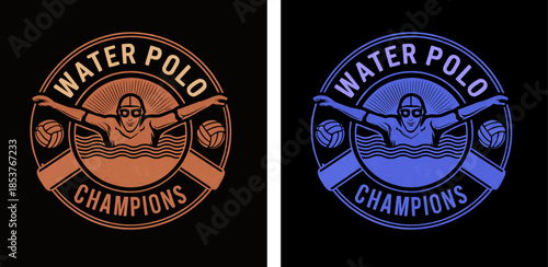 Abstract water polo emblem depicting champions in two color styles, vector, set  