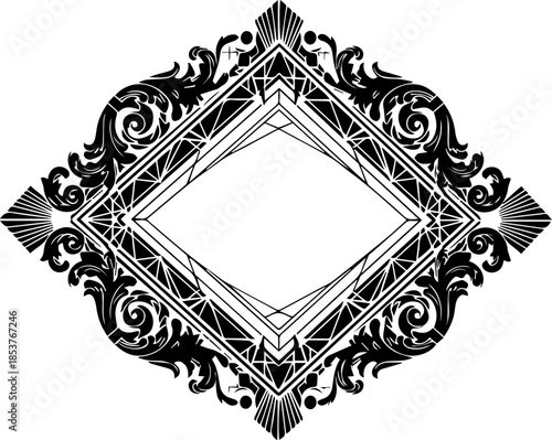 Elegant vintage frame with ornate flourish details, ideal for logos, branding, and invitations, timeless appeal, professional design element, scalable vector