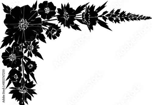 Elegant floral corner design element, perfect for invitations, cards, and artistic projects needing a touch of nature and sophisticated beauty, scalable