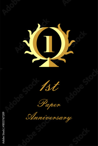 Golden 1st Paper Anniversary Celebration Logo on Black Background