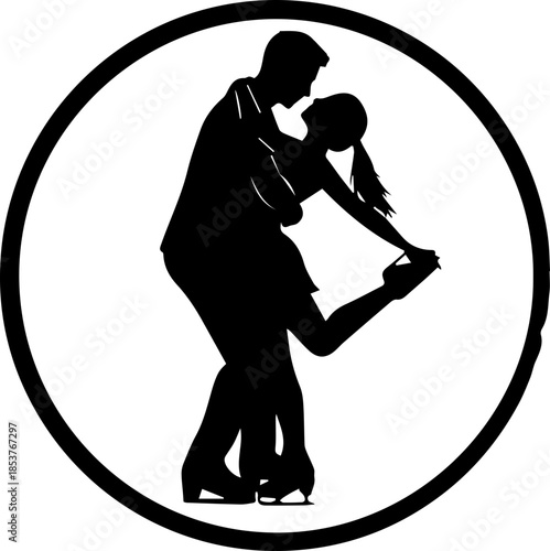 Passionate couple dancing silhouette conveys love, romance, and connection for modern designs, wedding themes, or relationship concepts. Originally vector art.