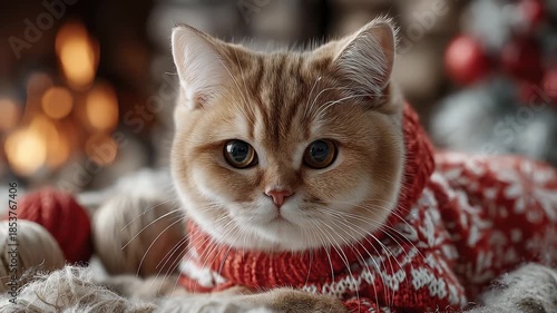 Wallpaper Mural Cute Cat in Christmas Sweater Cozy Scene Torontodigital.ca