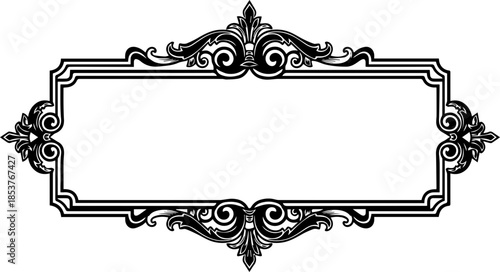 Ornate vintage frame with intricate scrollwork for elegant designs, perfect for invitations, certificates, and wedding announcements, timeless vector art