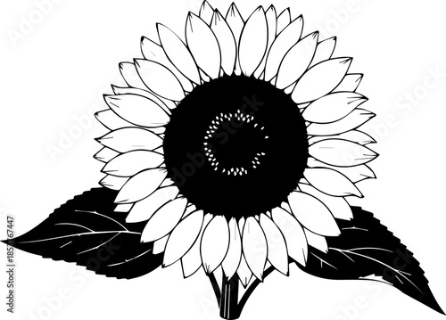 Elegant sunflower bloom in detailed line art perfect for nature-themed designs and summer promotions, bringing a touch of natural beauty to any project