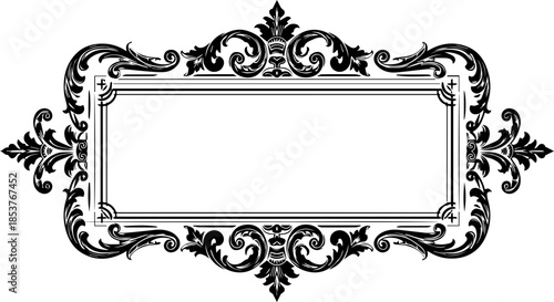 Elegant decorative frame element with Victorian-era flourishes for invitations, certificates and classic designs, adding a touch of timeless beauty