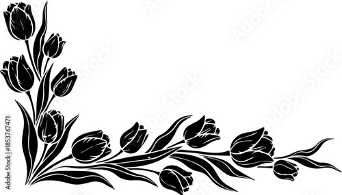 Elegant floral corner design with tulips for wedding invitations, branding, and spring promotions, perfect for adding a touch of nature-inspired beauty