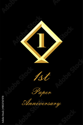 Golden 1st Paper Anniversary Celebration Logo on Black Background
