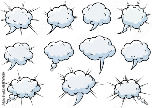 Set of Cloud-Shaped Speech Bubbles in Comic Book Style for Communication and Dialogue
