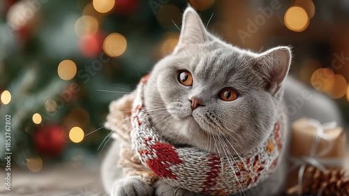 Wallpaper Mural A Cute Cat in a Scarf Sharing Warm Christmas Moments Torontodigital.ca