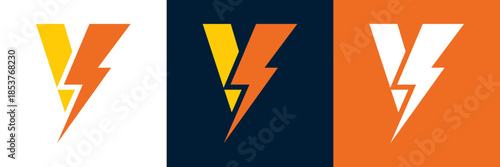 Electricity Letter V Logo Vector Design for Lightning Bolt initials, company, technology and symbol