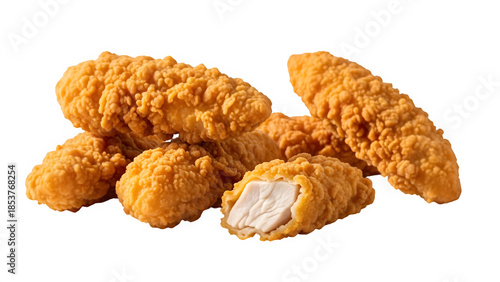 Food photo of Deep fried chicken fingers, isolated on white or transparent background. PNG