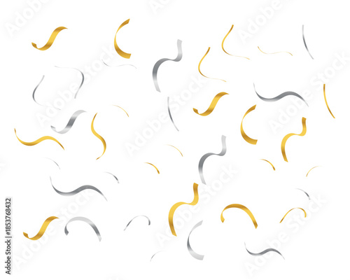 Falling gold and silver confetti ribbons