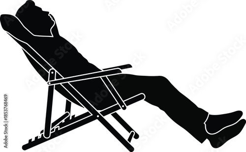 A silhouetted image of a person relaxing in a foldable beach chair