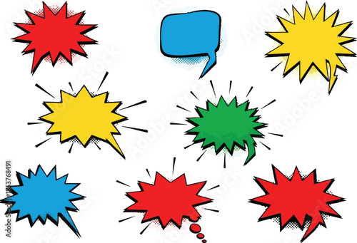 Colorful Speech Bubbles Illustration Set Starburst and Blank Comic-Style Graphics