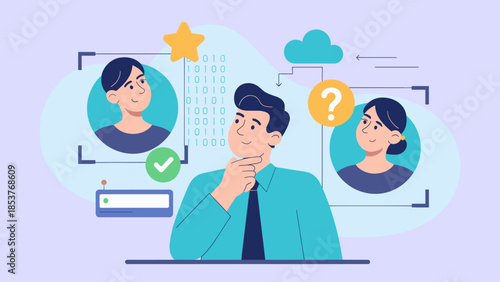 man choosing between two candidates, vector illustration for human resources and talent acquisition
