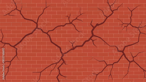 Cracked Brick Wall Texture Seamless Vector Illustration of a Damaged Red Brick Background