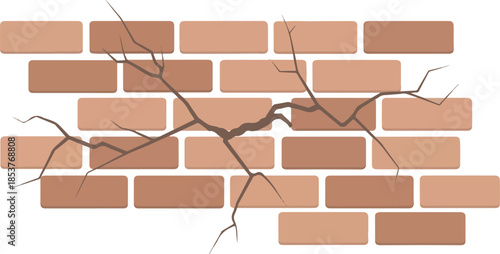 Cracked Brick Wall A Detailed Vector Illustration of Damage and Decay in a Building Structure