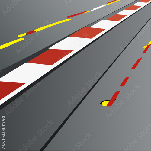 Racing Track Curb and Motorsport Circuit Asphalt Vector Illustration