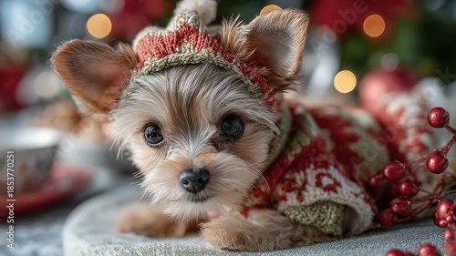 Wallpaper Mural Cute Puppy in Christmas Attire Warm Holiday Atmosphere Torontodigital.ca