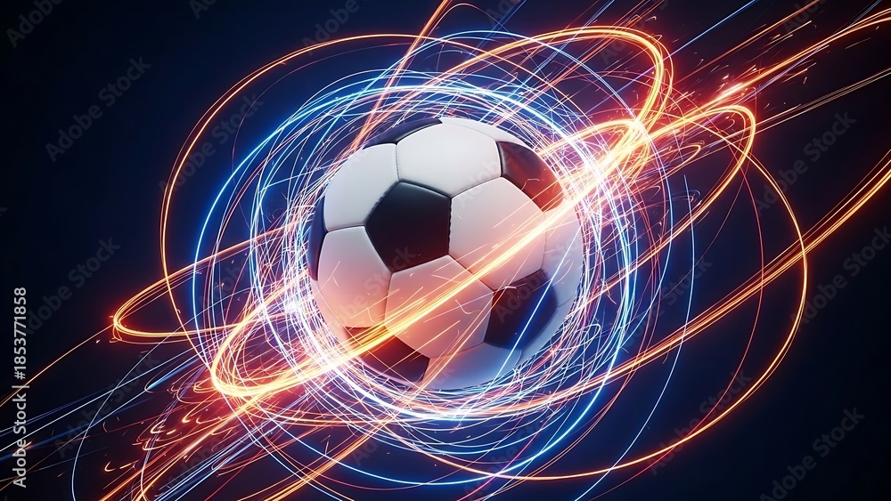 Fototapeta premium Dynamic soccer ball with swirling lights